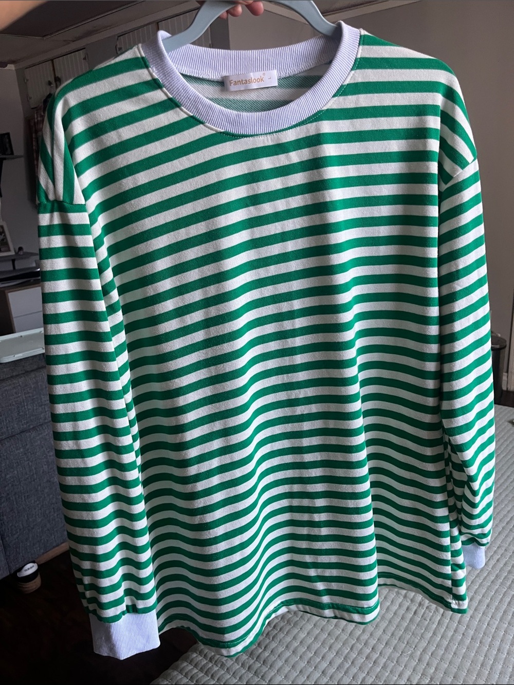 Green & White Stripe Long Sleeve Crewneck